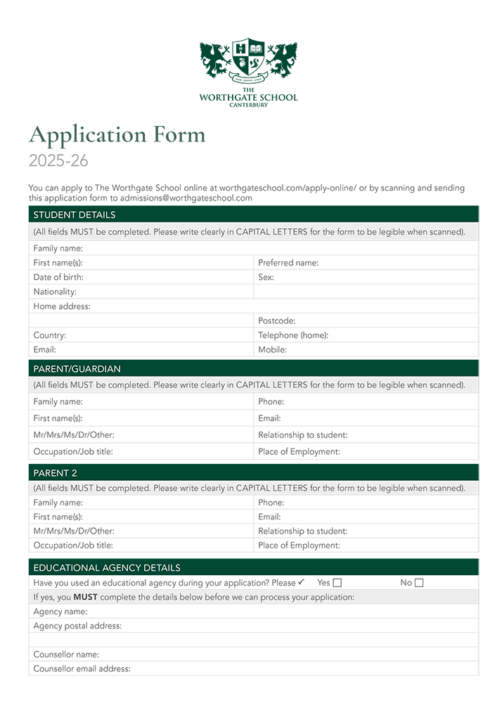 Worthgate Application Form 2025-26